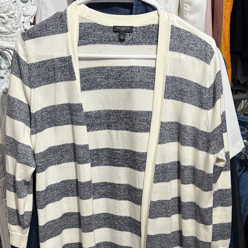 Talbots Navy and Cream Striped Sweater Long size LP